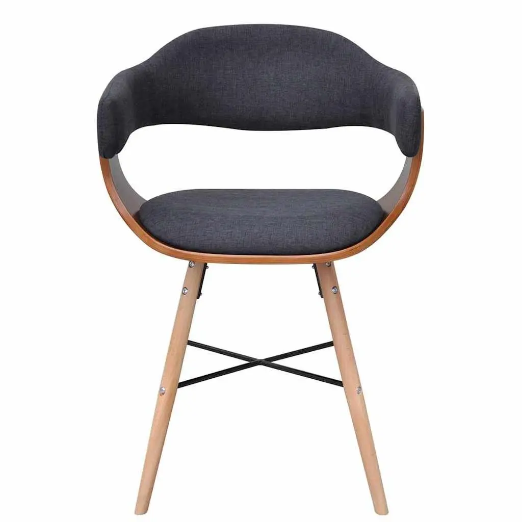 4 Piece Dining Chair Set Grey Fabric Upholstered Armrest Bent Wood Frame Kitchen Furniture