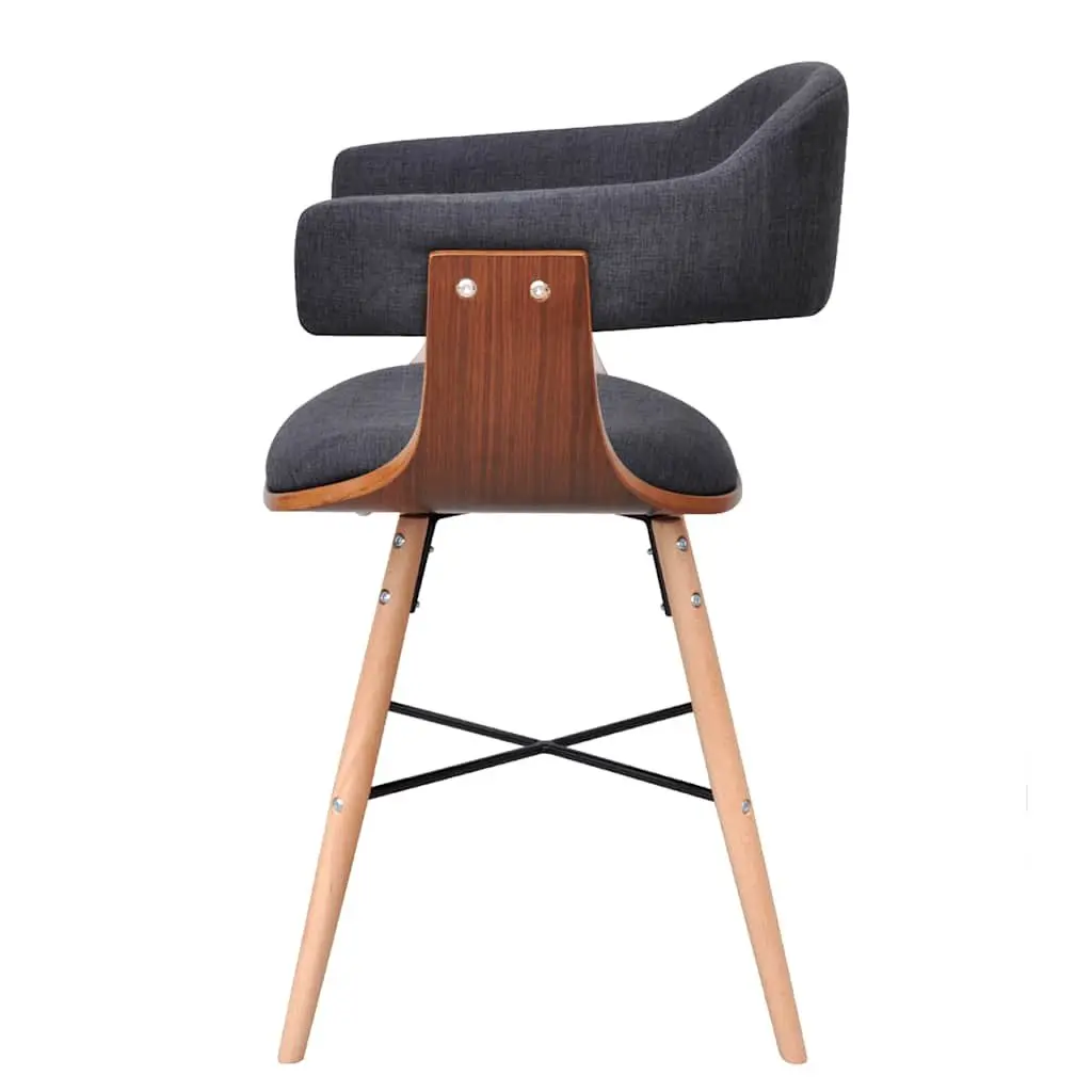 4 Piece Dining Chair Set Grey Fabric Upholstered Armrest Bent Wood Frame Kitchen Furniture