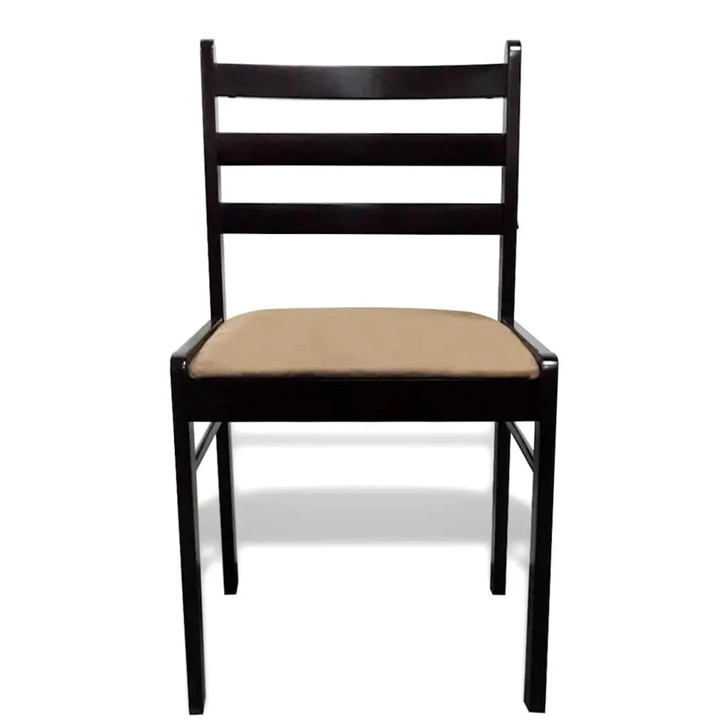 Dining Chairs Set Brown Solid Rubberwood Padded Seat Square Backrest