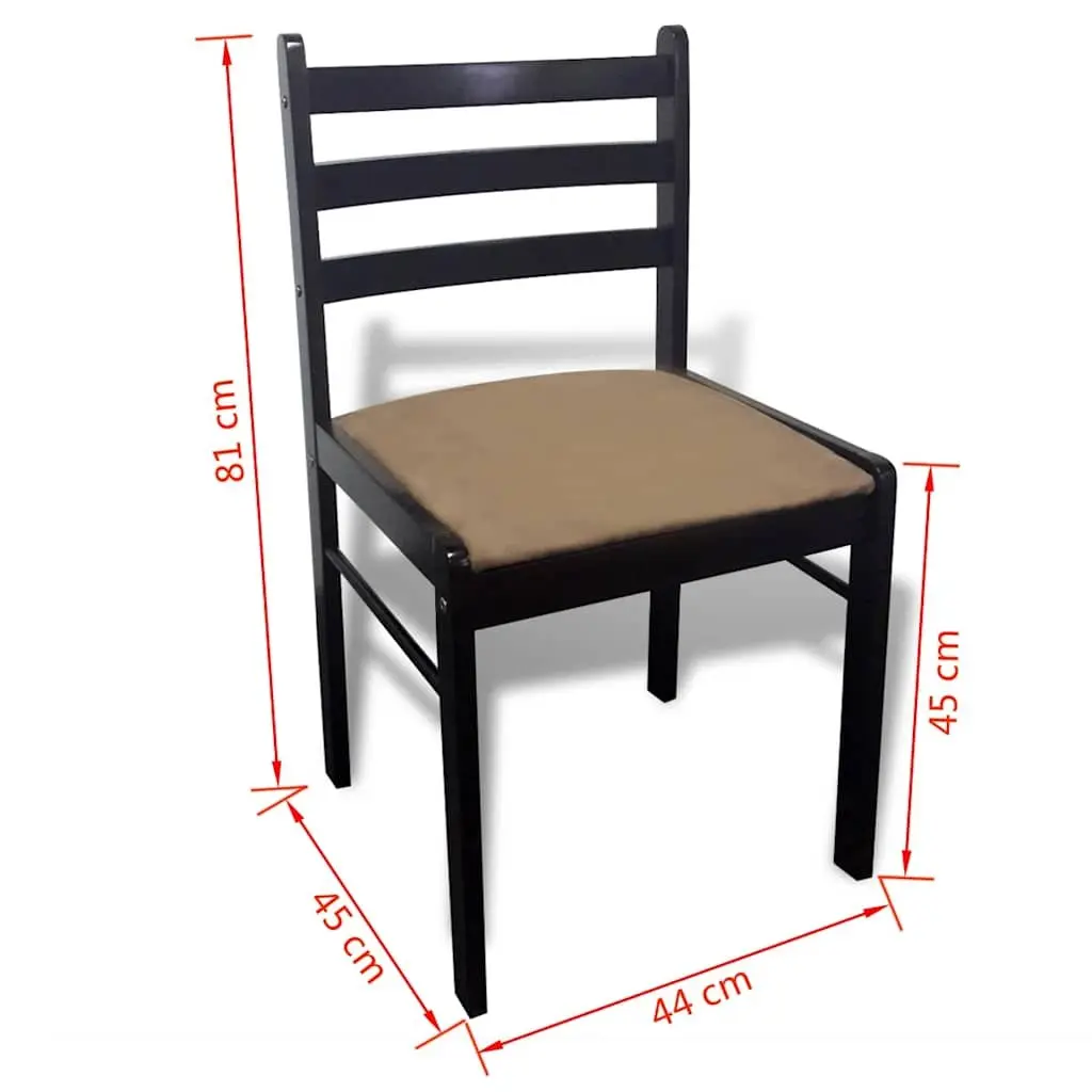 Dining Chairs Set Brown Solid Rubberwood Padded Seat Square Backrest