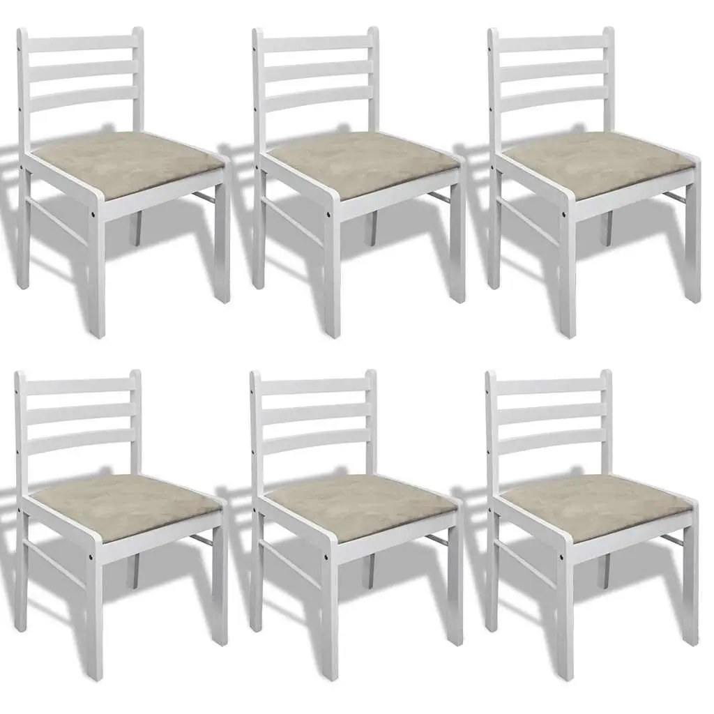 Dining Chairs Set White Square Backrest Padded Seat Rubberwood 6 Piece