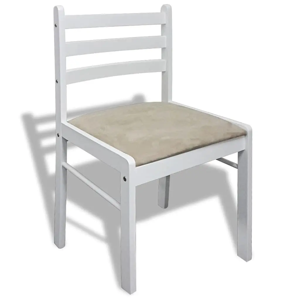 Dining Chairs Set White Square Backrest Padded Seat Rubberwood 6 Piece