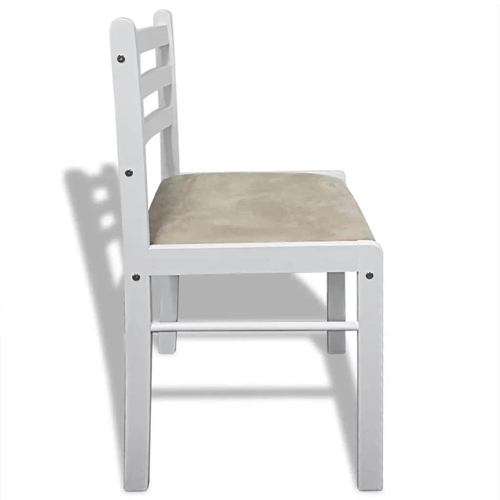 Dining Chairs Set White Square Backrest Padded Seat Rubberwood 6 Piece