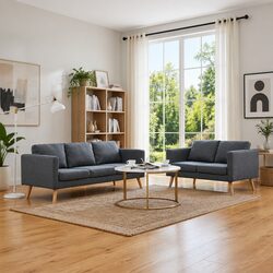 Grey Fabric Sofa Set with Padded Cushions