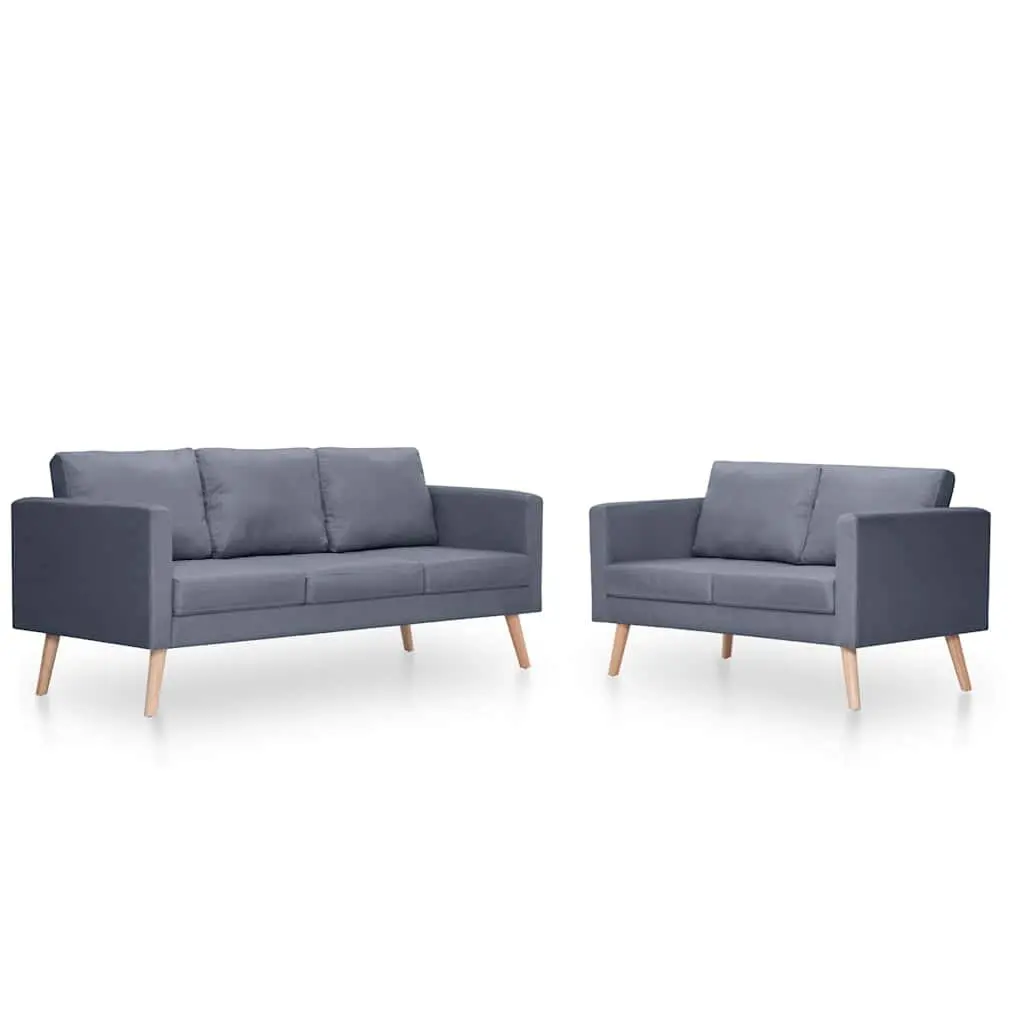 Sofa Set Grey Fabric 2-Seater 3-Seater Padded Cushions Wooden Frame Living Room Couch