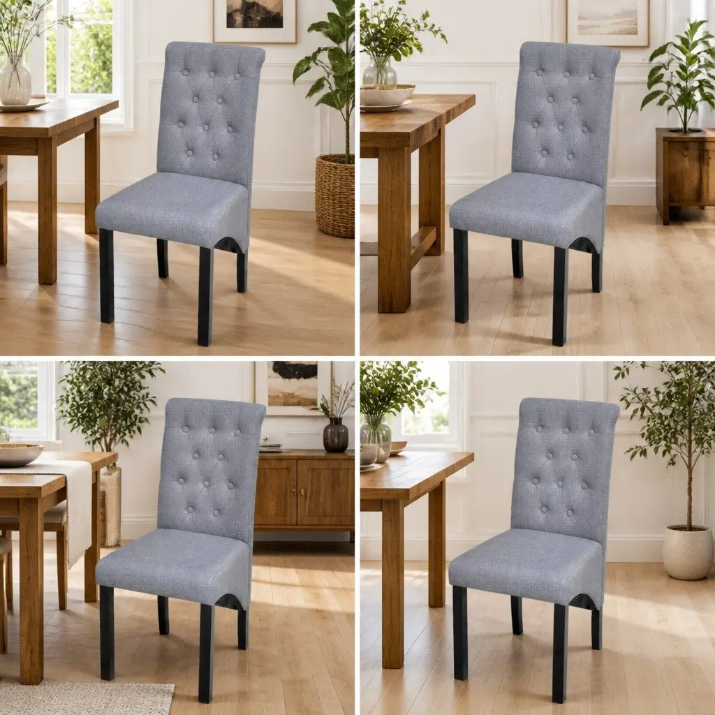Dining Chairs Light Grey Upholstered 4 Piece Wooden Legs