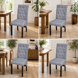 Set of 4 Light Grey Dining Chairs with Wooden Legs