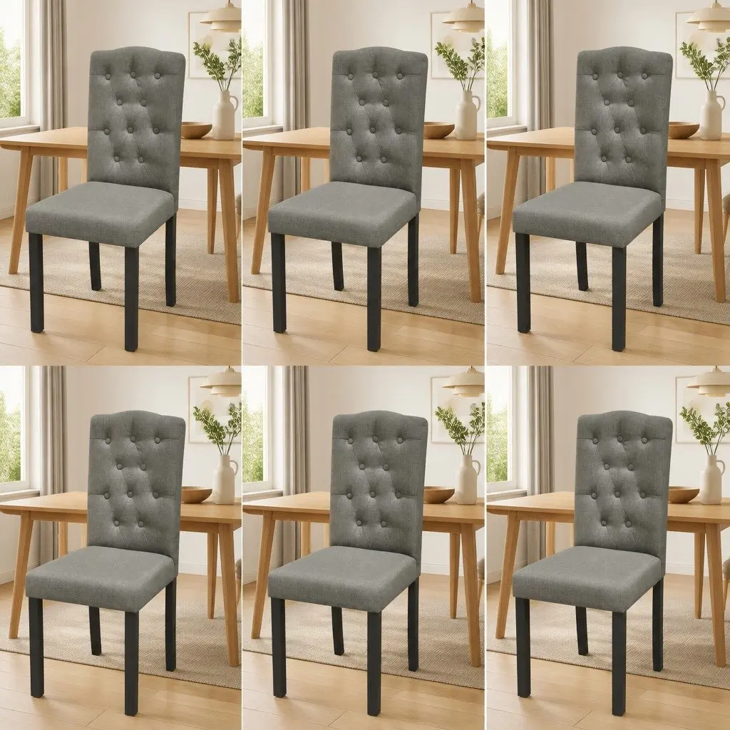 Dining Chairs Grey Fabric 6 Piece Kitchen Room Seat Wooden Legs