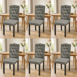 Set of 6 Grey Fabric Dining Chairs with Wooden Legs