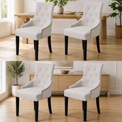 Cream Fabric Dining Chairs Set of 4 with Armrests