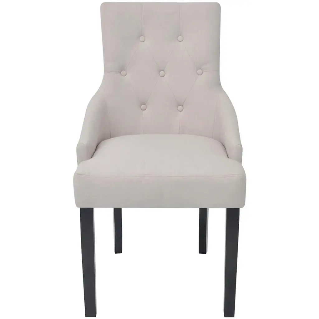 Dining Chairs Cream Fabric Armrest Padded Backrest Wooden Frame 4 Piece