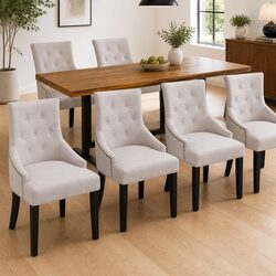 Cream Fabric Dining Chairs Set of 6 with Armrests