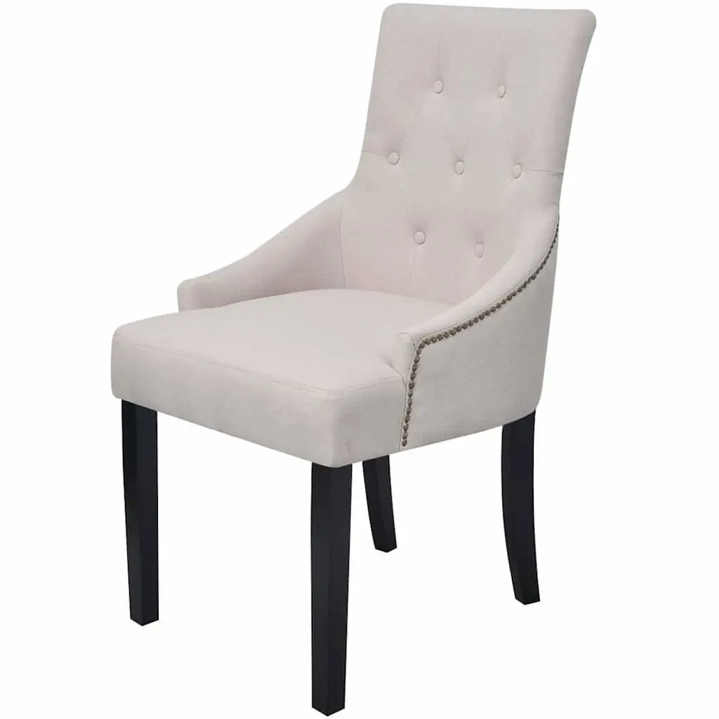 Dining Chairs Set Cream Fabric Padded Armrests Wooden Frame