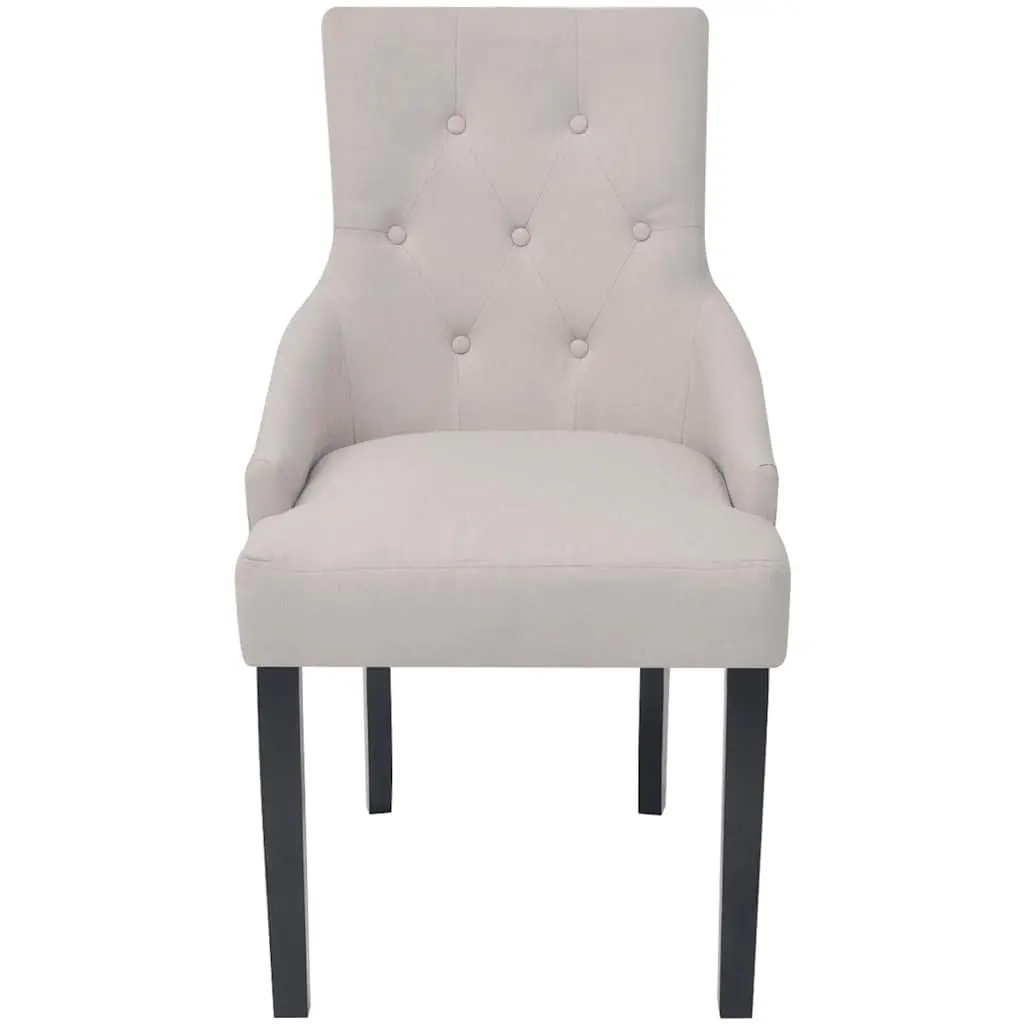 Dining Chairs Set Cream Fabric Padded Armrests Wooden Frame