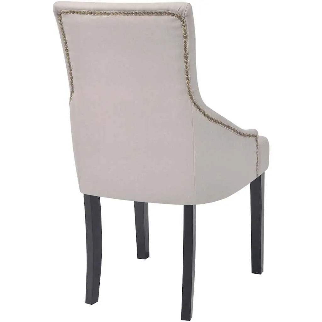 Dining Chairs Set Cream Fabric Padded Armrests Wooden Frame