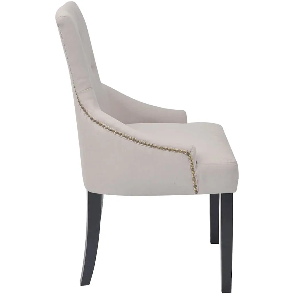 Dining Chairs Set Cream Fabric Padded Armrests Wooden Frame