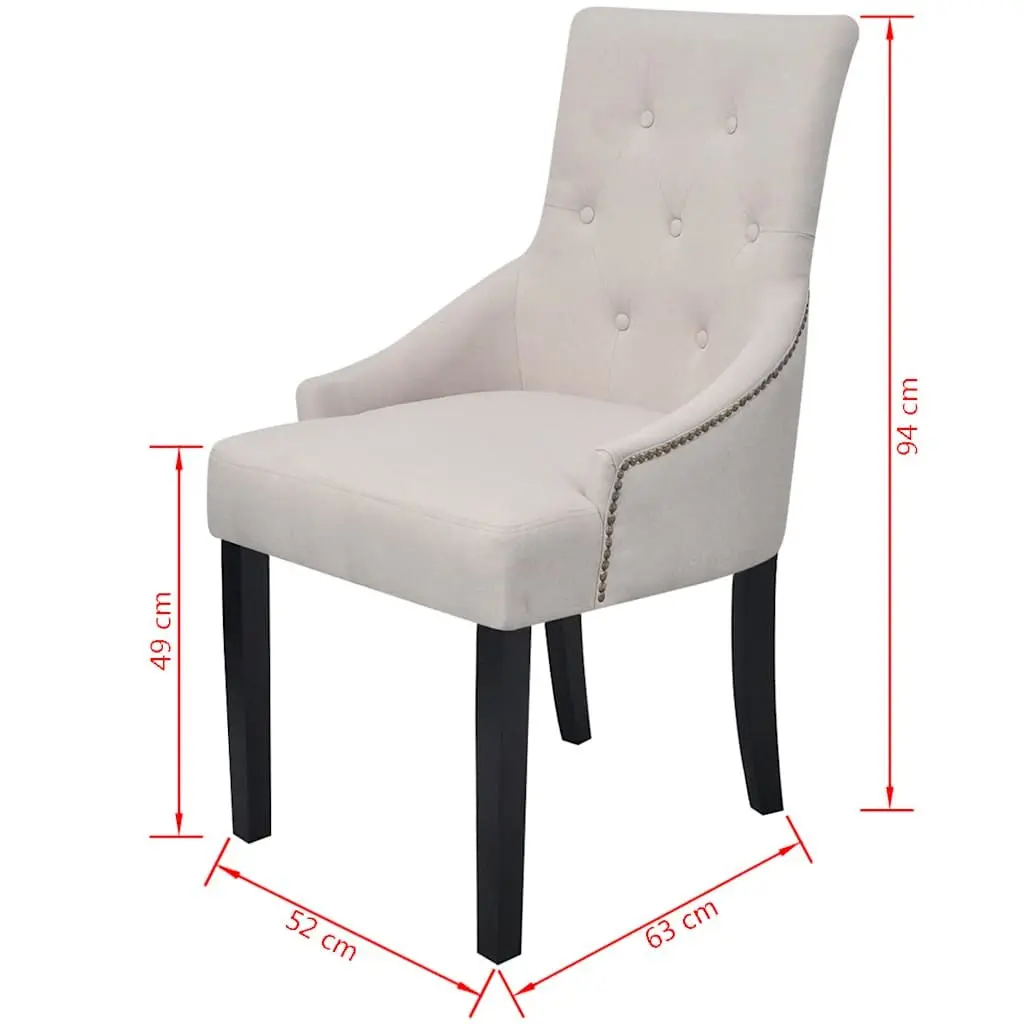 Dining Chairs Set Cream Fabric Padded Armrests Wooden Frame