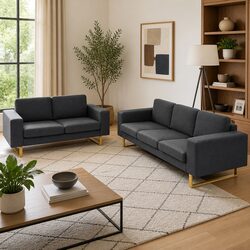 Grey 2-Seater and 3-Seater Sofa Set with Washable Covers