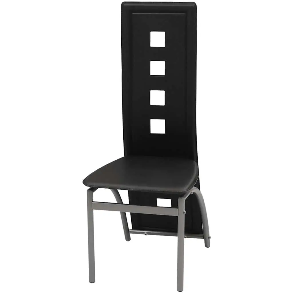 Dining Chairs Black Faux Leather High Backrest 6 Piece Steel Frame