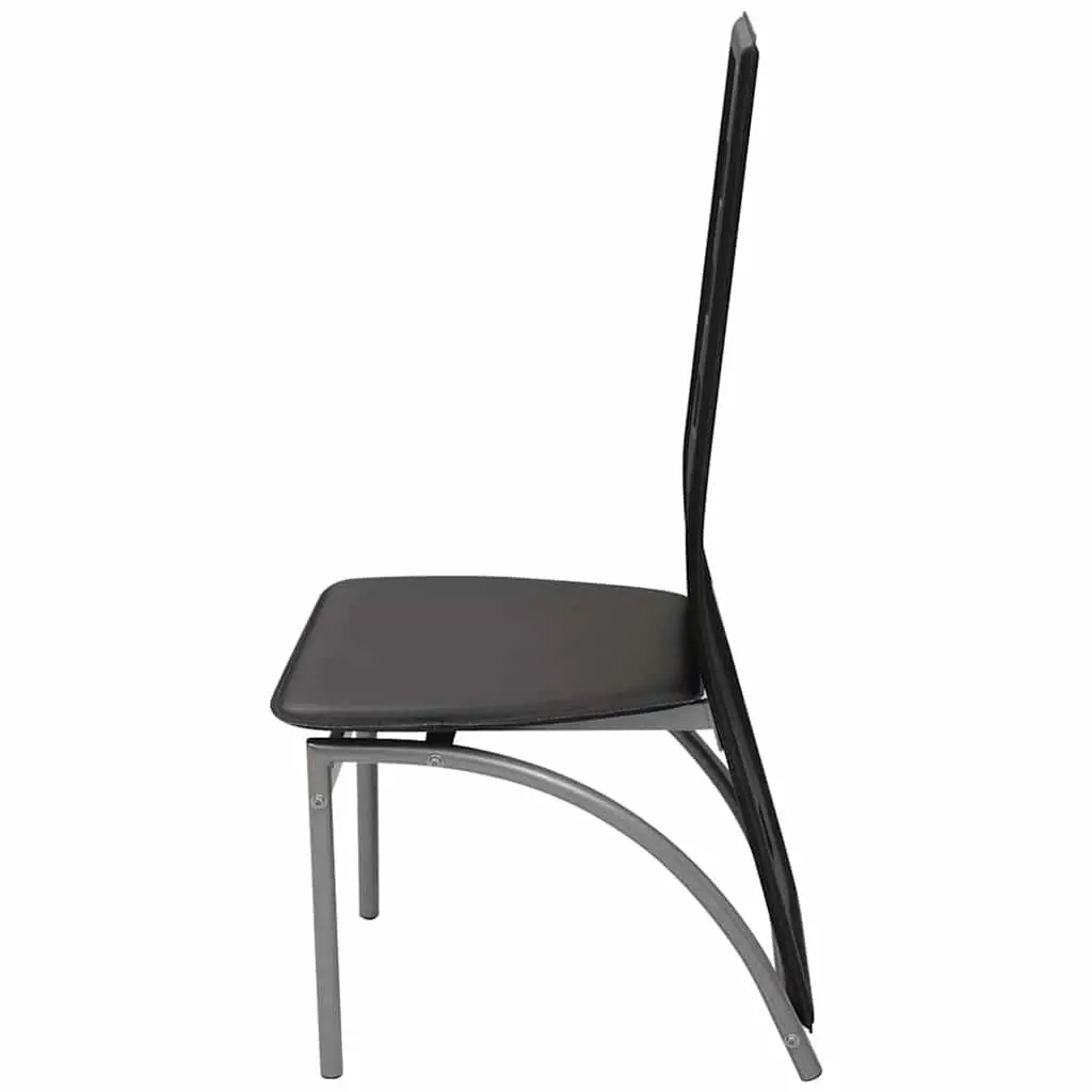 Dining Chairs Black Faux Leather High Backrest 6 Piece Steel Frame
