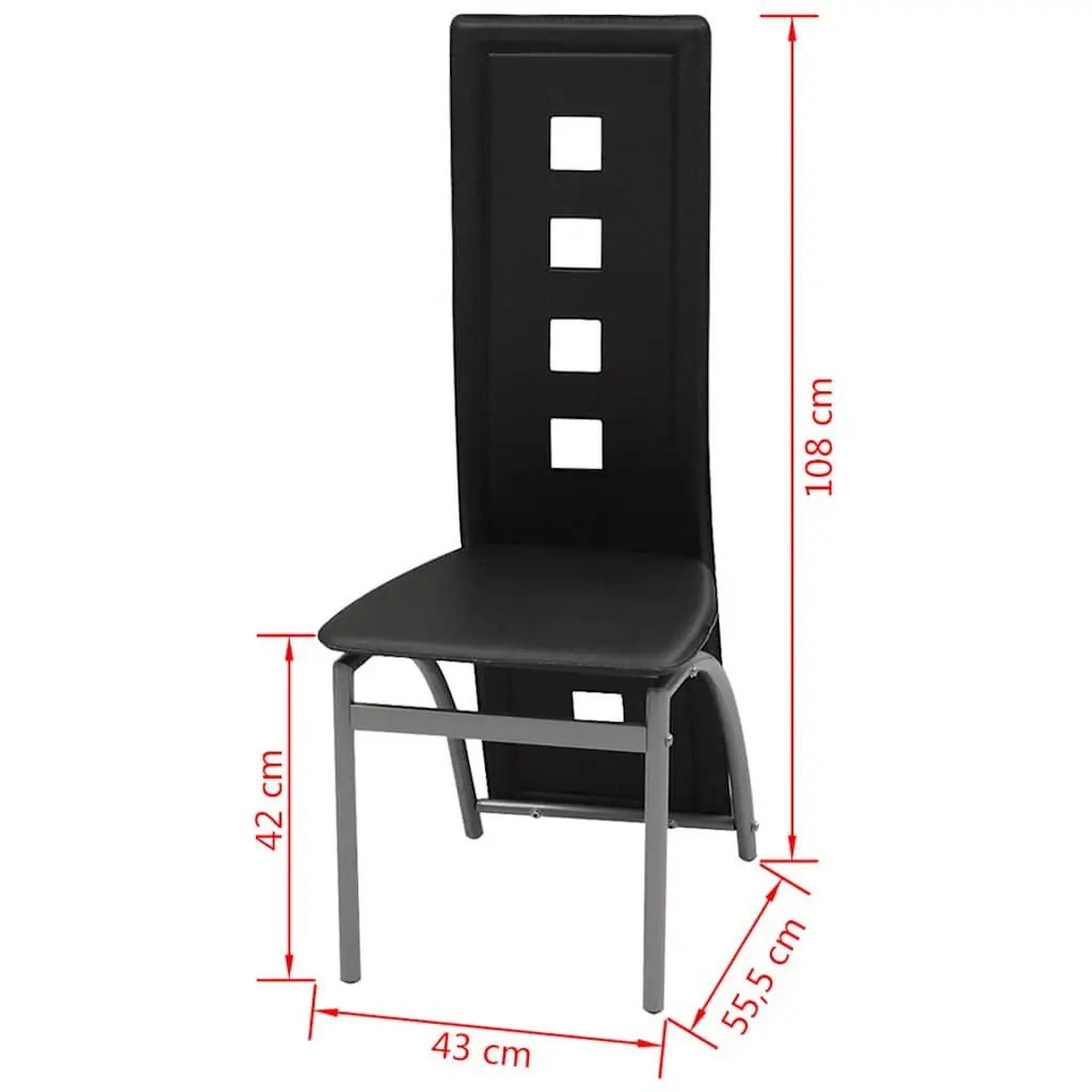 Dining Chairs Black Faux Leather High Backrest 6 Piece Steel Frame