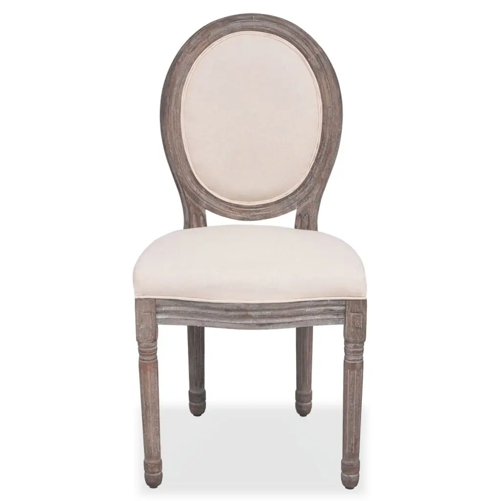Set of 6 Cream Linen Dining Chairs with Foam Padding
