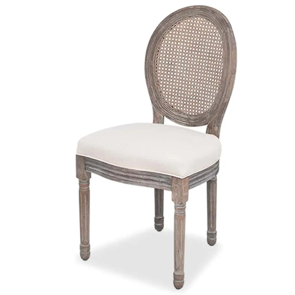 Dining Chairs Set of 6 Cream Fabric Rattan Backrest Wooden Frame Kitchen Seating