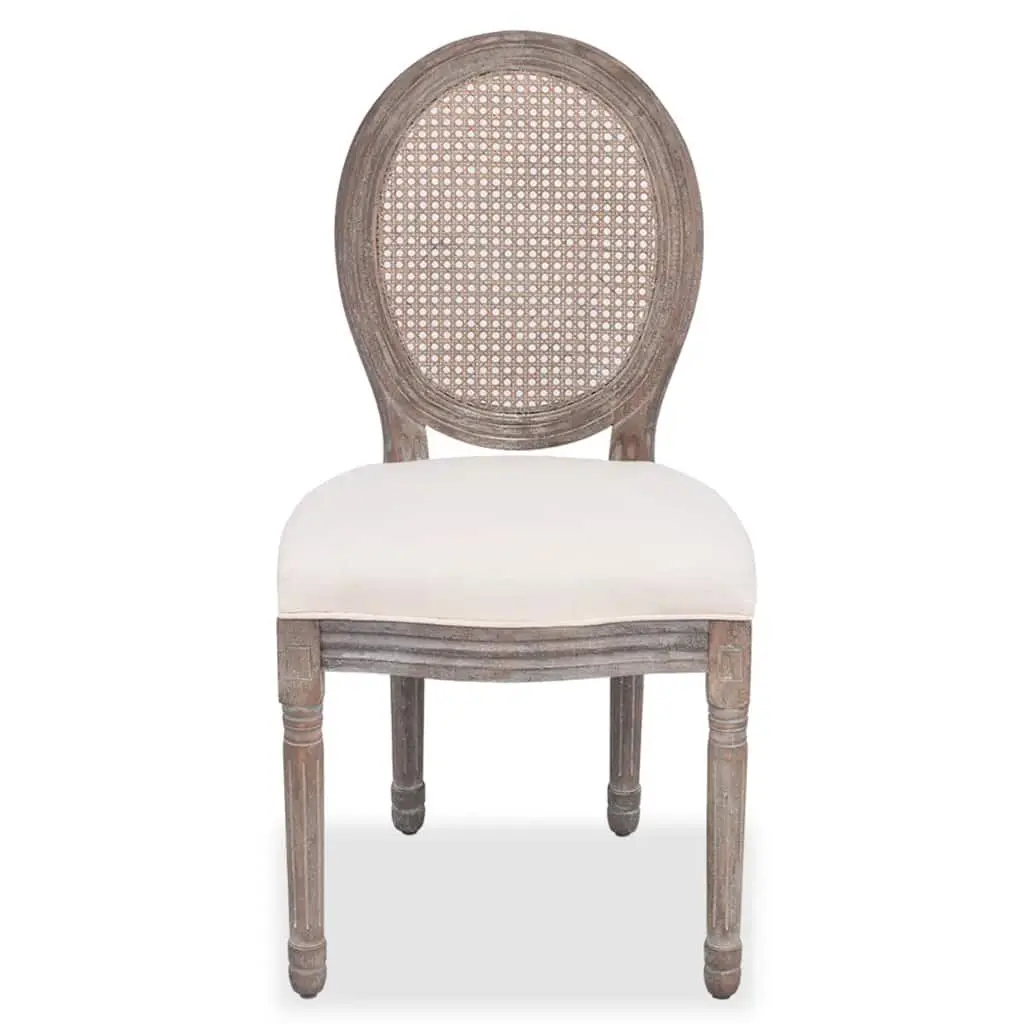 Dining Chairs Set of 6 Cream Fabric Rattan Backrest Wooden Frame Kitchen Seating