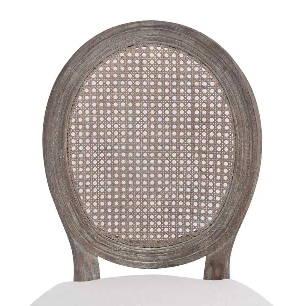 Dining Chairs Set of 6 Cream Fabric Rattan Backrest Wooden Frame Kitchen Seating