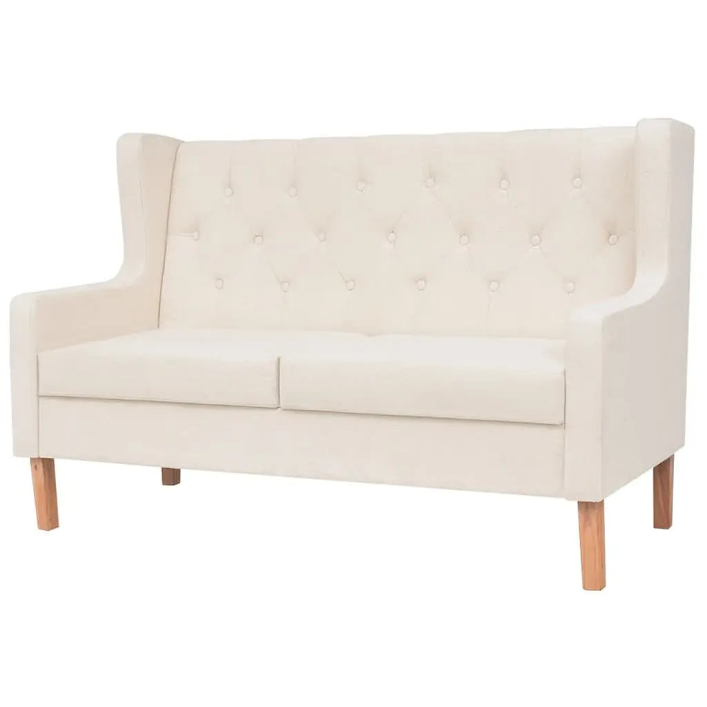 2-Piece Sofa Set White Fabric Armchair Two-Seater Polyester Foam Padding Wooden Frame
