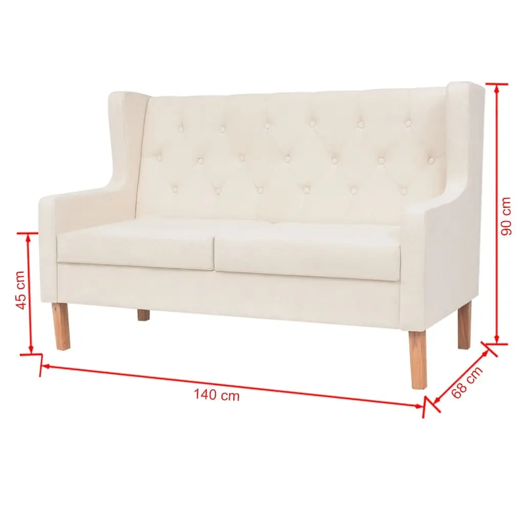 2-Piece Sofa Set White Fabric Armchair Two-Seater Polyester Foam Padding Wooden Frame