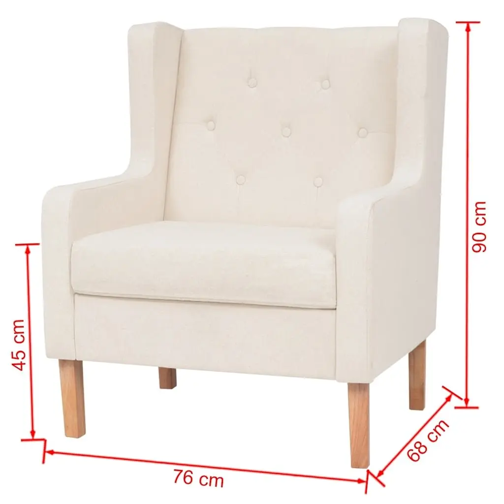 2-Piece Sofa Set White Fabric Armchair Two-Seater Polyester Foam Padding Wooden Frame