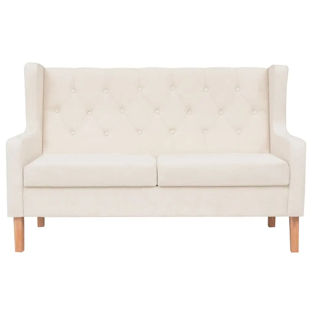 2-Piece Sofa Set White Fabric Armchair Two-Seater Polyester Foam Padding Wooden Frame