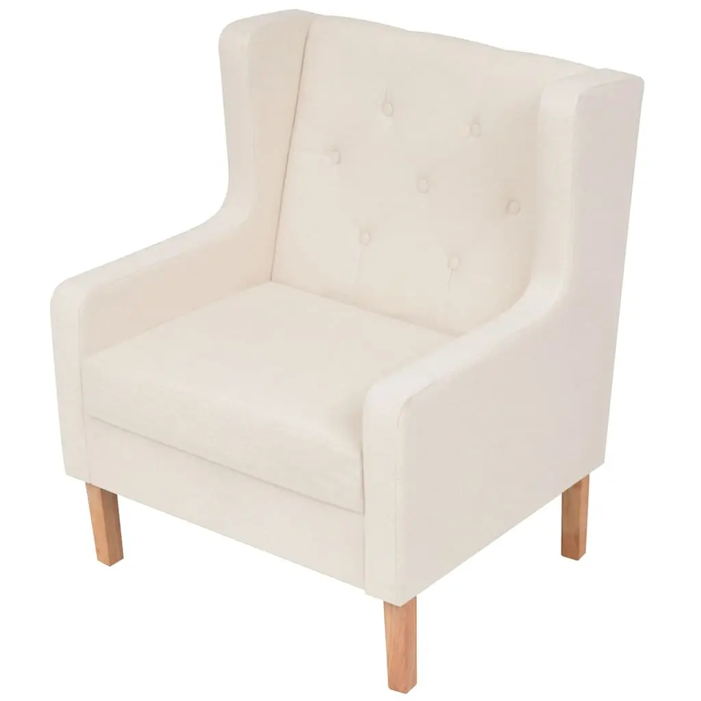 2-Piece Sofa Set White Fabric Armchair Two-Seater Polyester Foam Padding Wooden Frame