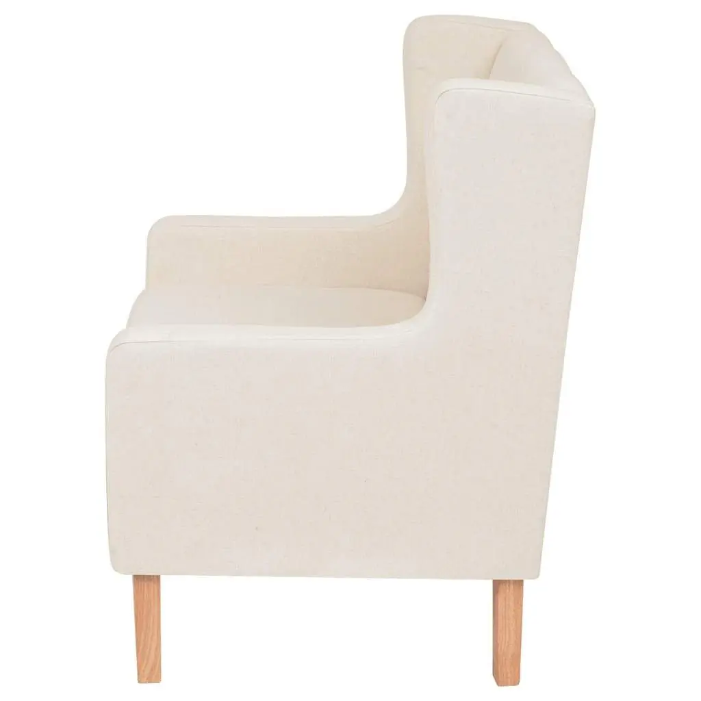 2-Piece Sofa Set White Fabric Armchair Two-Seater Polyester Foam Padding Wooden Frame