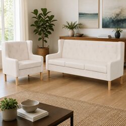 Cozy 2-Piece Sofa Set with Armchair in Cream White