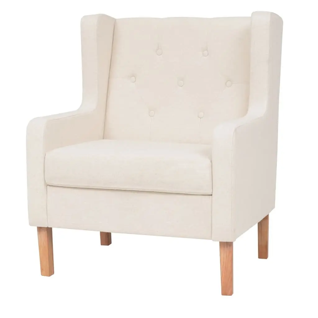 2-Piece Sofa Set Cream White Fabric 3-Seater Lounge Armchair
