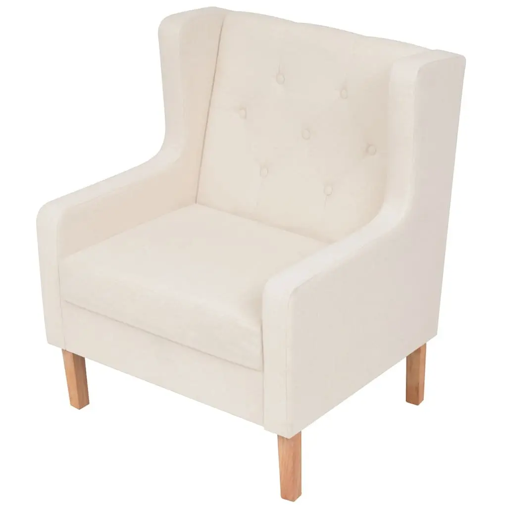 2-Piece Sofa Set Cream White Fabric 3-Seater Lounge Armchair