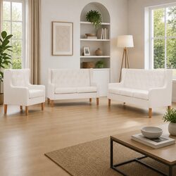 Comfortable 3-Piece White Fabric Sofa Set