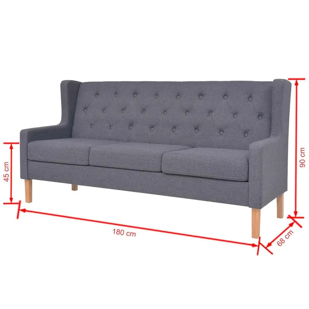 Sofa Set Grey Fabric 2 Piece Armchair 3 Seater Wooden Frame Upholstered Foam Padding