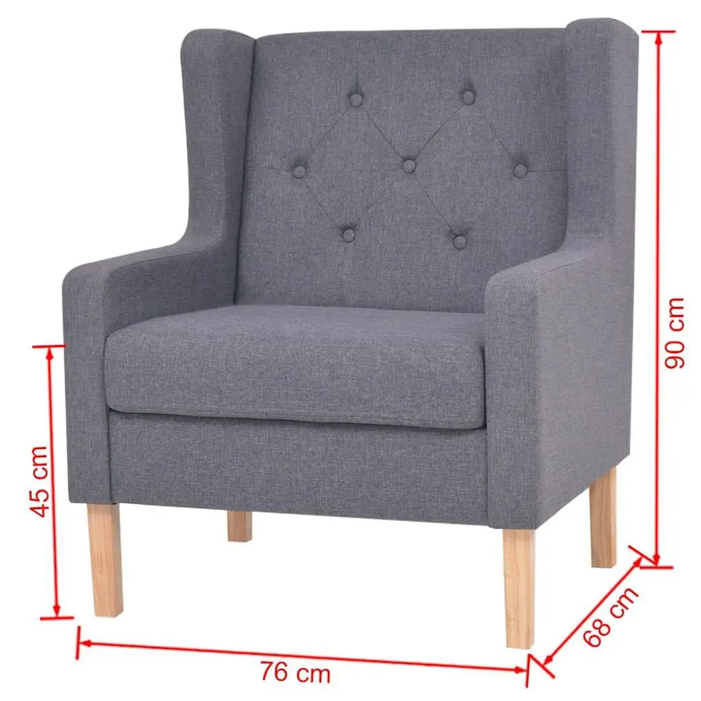 Sofa Set Grey Fabric 2 Piece Armchair 3 Seater Wooden Frame Upholstered Foam Padding
