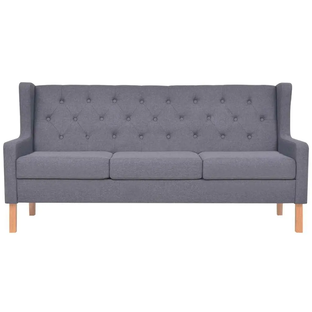 Sofa Set Grey Fabric 2 Piece Armchair 3 Seater Wooden Frame Upholstered Foam Padding