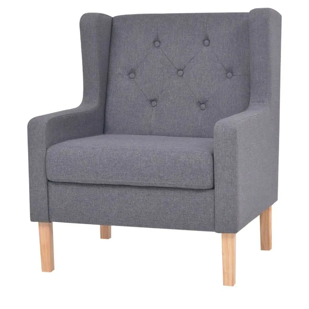 Sofa Set Grey Fabric 2 Piece Armchair 3 Seater Wooden Frame Upholstered Foam Padding