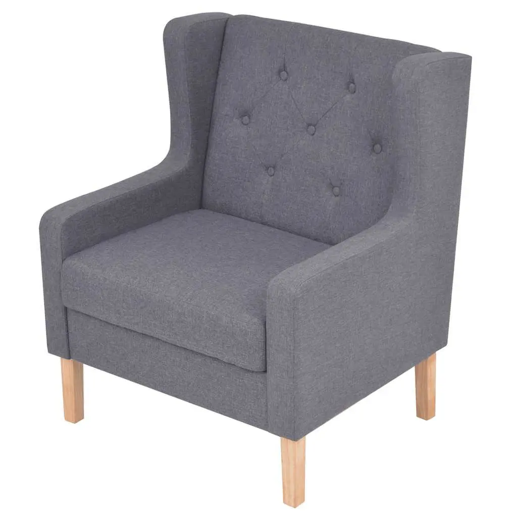 Sofa Set Grey Fabric 2 Piece Armchair 3 Seater Wooden Frame Upholstered Foam Padding