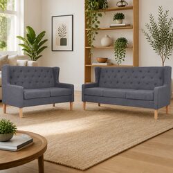 Cozy 2 Piece Grey Fabric Sofa Set for Relaxing