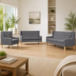3-Piece Grey Fabric Sofa Set for Cozy Living Spaces