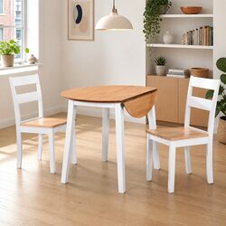 Compact 3-Piece White Dining Set with Drop-Leaf Table