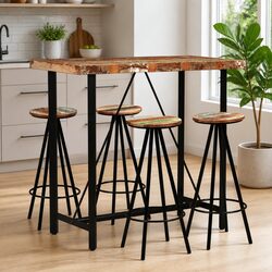 5-Piece Solid Reclaimed Wood Bar Set with Stools
