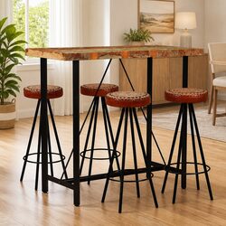 5-Piece Solid Wood Bar Set with Stools for Dining