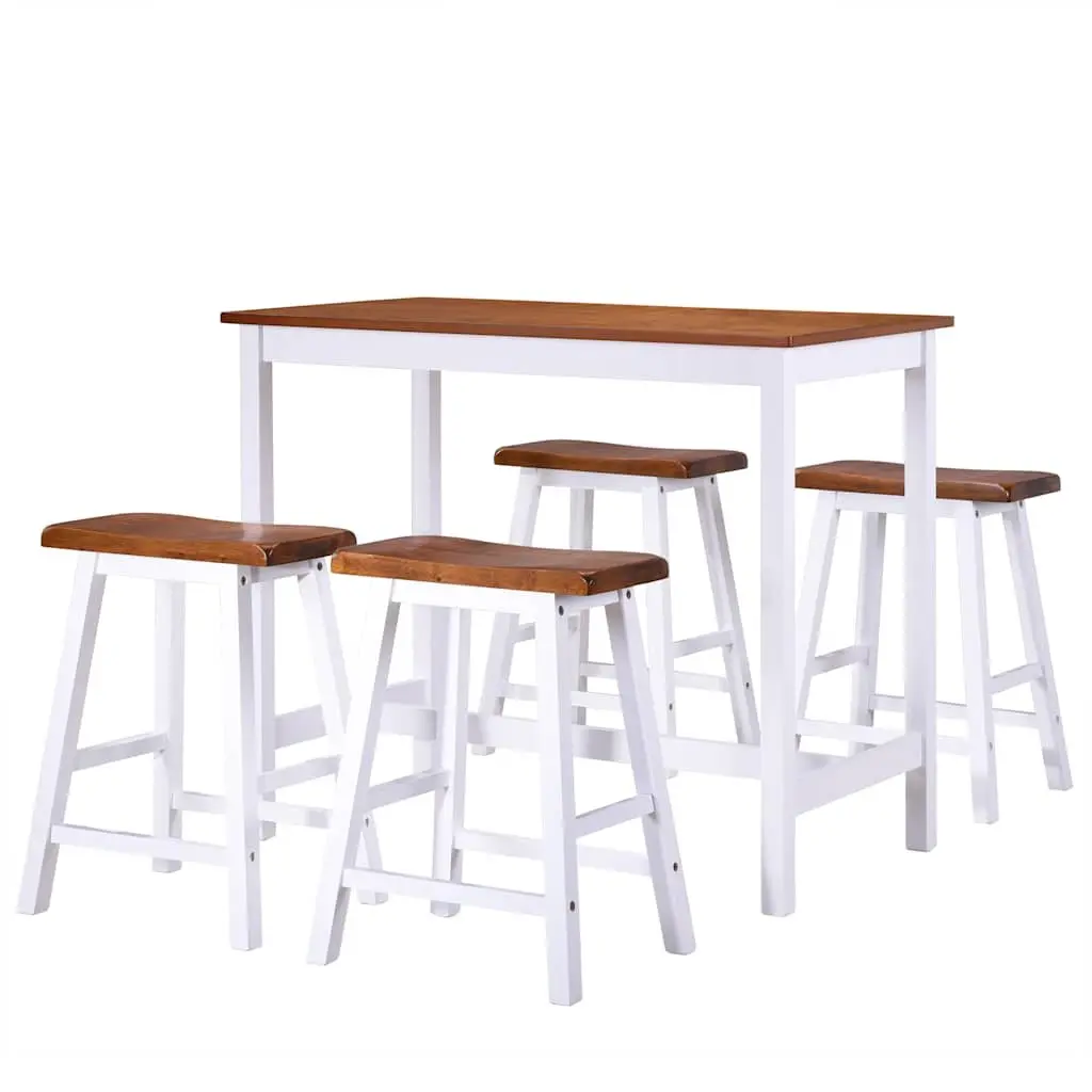 Bar Table and Stool Set Brown 5 Piece Solid Wood MDF Kitchen Dining Furniture
